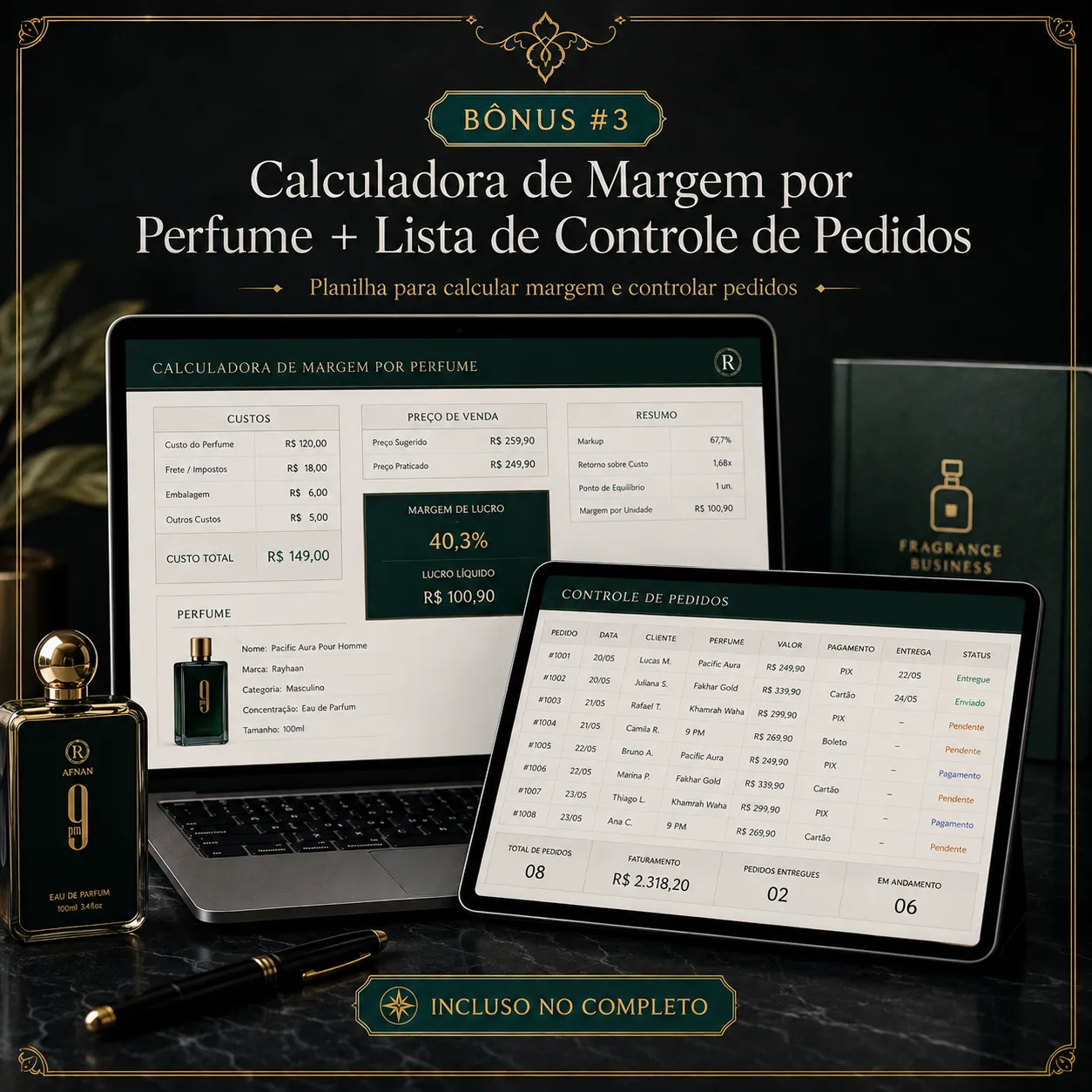 Calculadora de Margem por Perfume + Lista de Controle de Pedidos